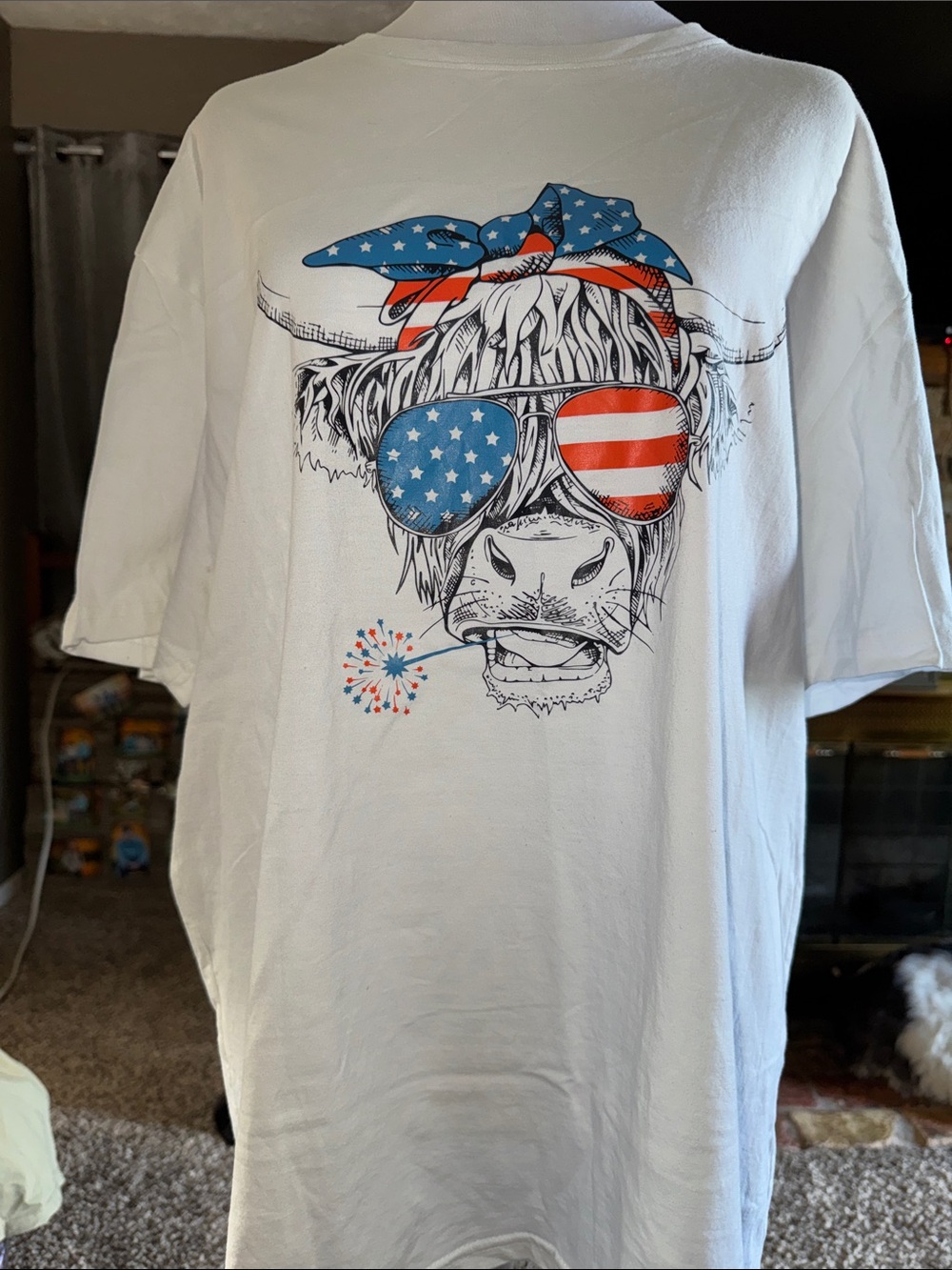 Unlisted White Graphic Tee with American Flag Cow Design
